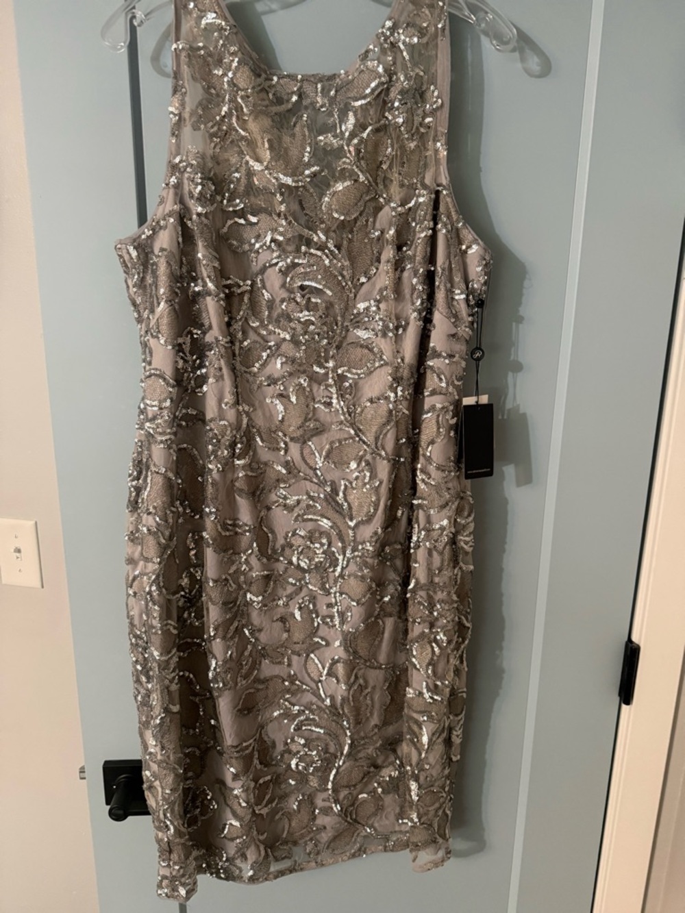 Adrianna Papell Silver-Taupe Sequin Embellished Midi Dress